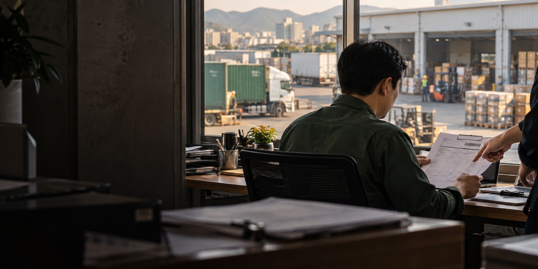 企業人員整理出貨文件與運輸需求的情境畫面